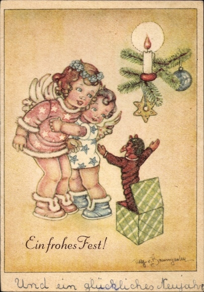 Artist PC Baumgarten, Tilly, congratulations Christmas, angel, box devil