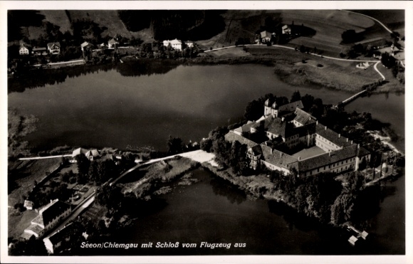 Postcard Seeon Seebruck am Chiemsee Upper Bavaria, aerial photograph