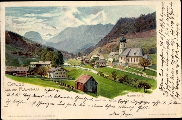 Artist Chromo-Litho Deuchtert, H., Ramsau in Berchtesgadener Land Upper Bavaria, Panorama