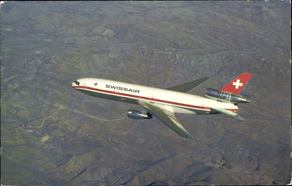 Postcard Swiss passenger aircraft, Swissair, Douglas DC-10-30