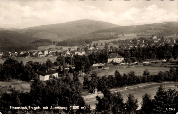 Postcard Eibenstock in the Ore Mountains Saxony, general view, Auerberg