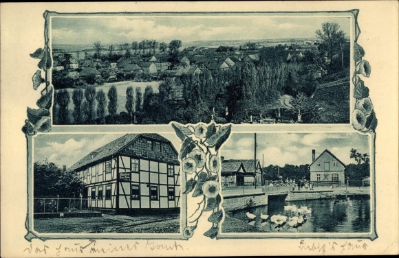 Postcard Göddekenrode Schladen Werla in Lower Saxony, general view, inn, bridge