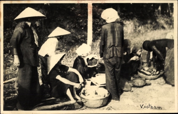 Photo Vietnam, Market Scene, Trade, Merchants, Vietnamese Traditional Costume