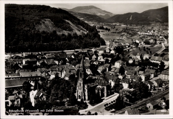 Ak Schopfheim in Baden, Fliegeraufnahme, Zeller Blauen