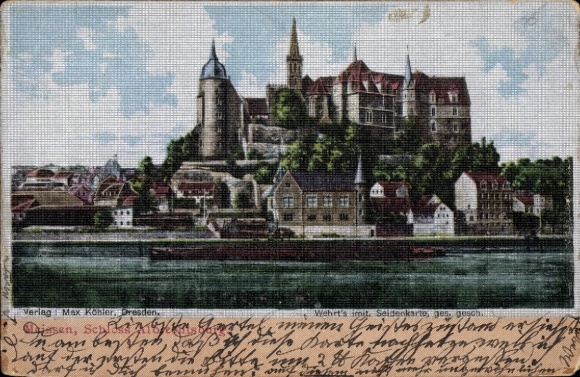 Silk PC Meißen in Saxony, view of Albrechtsburg Castle, imitation silk