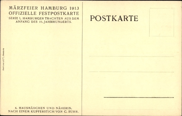 Artysta KP Suhr, C., Hamburg, święto marcowe 1913, pokojówka i krawcowa, pocz. XIX w.