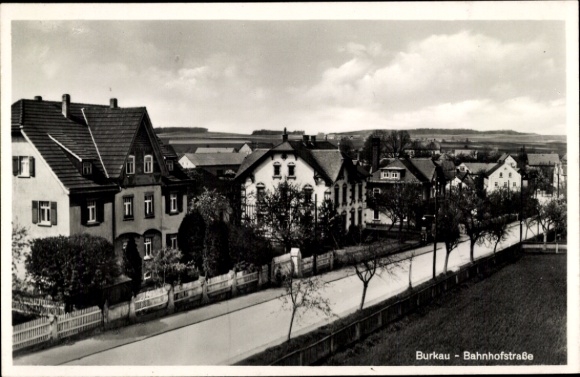 Postcard Burkau in Saxony, Bahnhofstraße