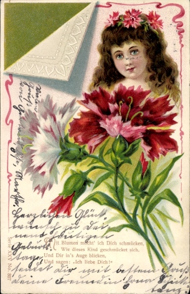 Chromo-Litho Girl, Portrait, Carnations