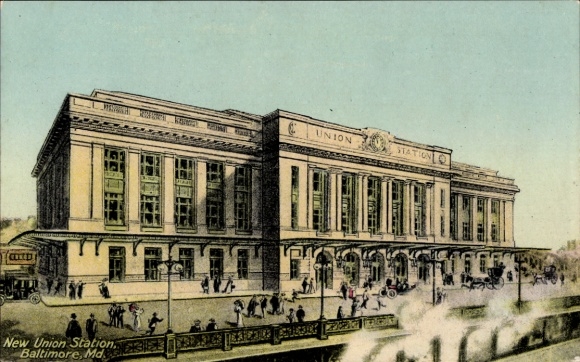 Ak Baltimore Maryland USA, New Union Station, gebouw met mensen, historische architectuur