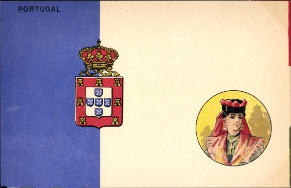 Coat of arms of Portugal, woman in traditional costume, national colors