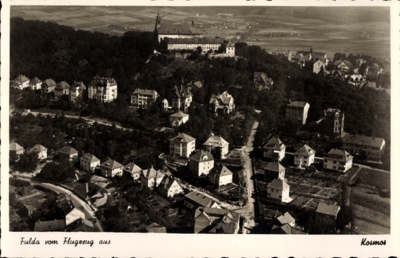 Postcard Fulda in Hesse, Frauenberg, aerial photograph