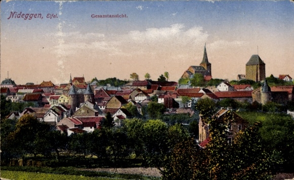 Postcard Nideggen in the Eifel, city view, churches, historical buildings