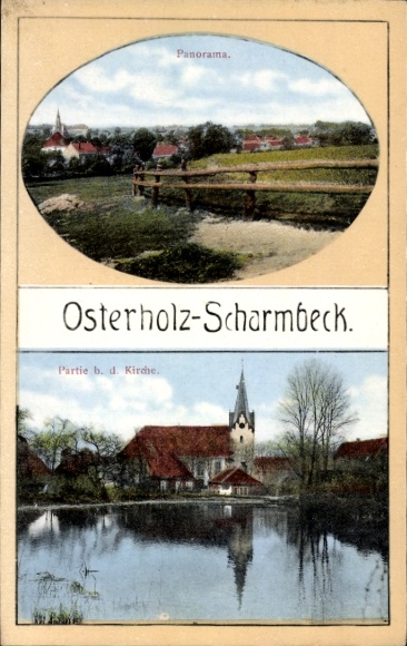 Ak Osterholz Scharmbeck in Nedersaksen, kerk, panorama