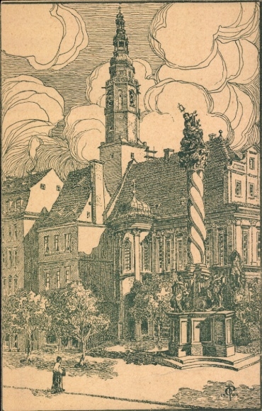 Ak Świdnica Schweidnitz Schlesien, Rathaus, Professor O. F. Probst,  Architektur, Wolken