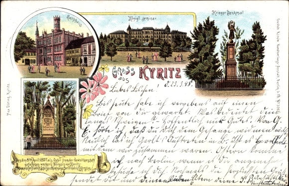 Chromo-Litho Kyritz in the Prignitz, seminary, town hall, war memorial, memorial to the dead