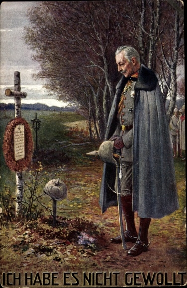 Artist Postcard I did not mean it, Kaiser Wilhelm II at the soldier's grave, I WK