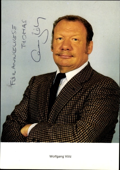 Postcard actor Wolfgang Völz, portrait, autograph