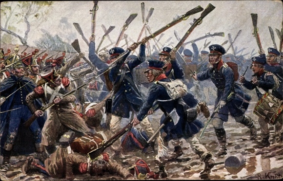 Artist PC Knötel, R., German cuts, Preuss. Landwehr, Dennewitz, 06 Sept 1813, Novitas 25/177