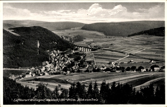 Postcard Willingen in the Upland Hochsauerland Waldeck Hesse, climatic health resort Willingen, view from the Treis, beautiful