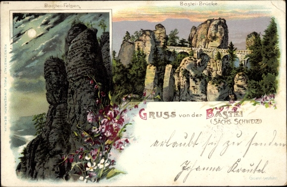 Chromo-Litho Lohmen in the Elbe Sandstone Mountains, bastion, bastion rocks, bastion bridge