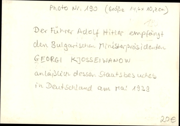 Photo Hoffmann, Hitler welcomes Bulgarian Prime Minister Kjosseiwanoff in Berlin, Ribbentrop