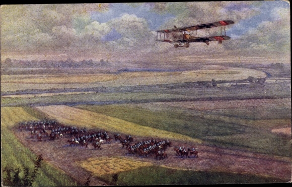 Postcard Tarnobrzeg Poland, reconnaissance flight of an Austrian military aircraft, I WW