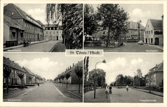 Postcard Sankt Tönis Tönisvorst am Niederrhein, Kirchplatz, Hospitalstraße, Kirchenfeld, Marienheim