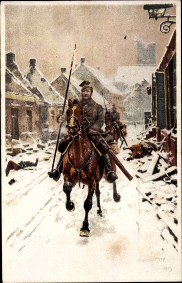 Artist PC Ungewitter, Hugo, Duitse soldaat in uniform te paard, I. WK, RPH