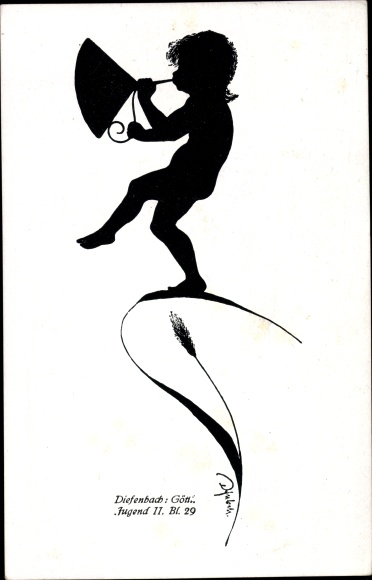 Paper cut PC Diefenbach, divine youth 2, image 29, trumpeter