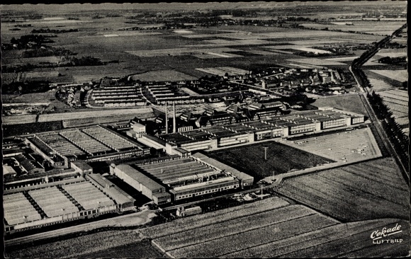 Postcard Roffhausen Schortens b. Wilhelmshaven, aerial photograph, Olympia Works for typewriters