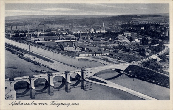 Ak Neckarsulm in Württemberg, Fliegeraufnahme, Brücke