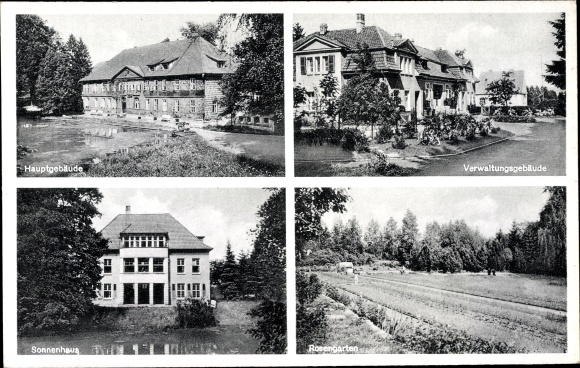 Postcard Tiefenbrunn Rosdorf Lower Saxony, state sanatorium Rasemühle, rose garden, sun house
