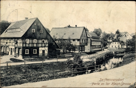 Postcard Seifhennersdorf in Saxony, main street