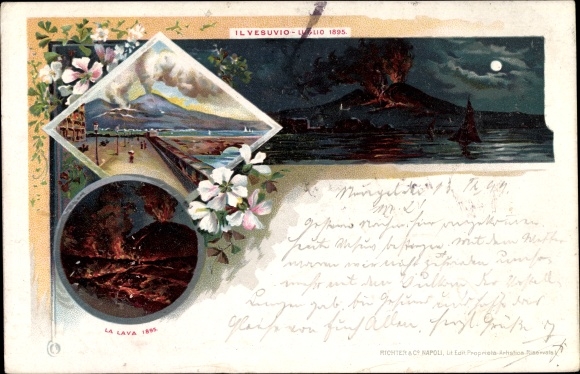 Chromo-Litho Naples Neapel Campania, Vesuvius, Eruption 1895, Lava