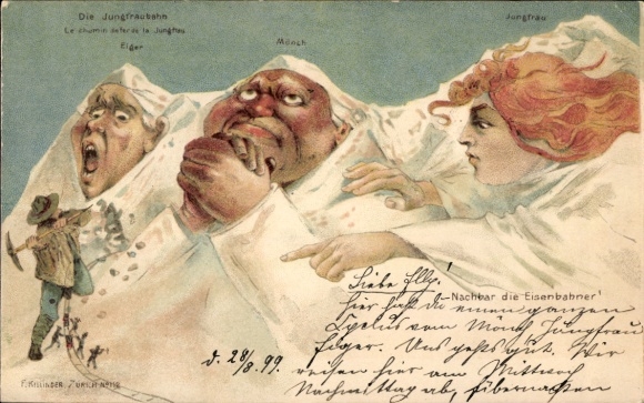 Artist Chromo-Litho Canton of Bern, The Jungfrau Railway, Neighbor, the Railwaymen, Mountain Faces, Killinger