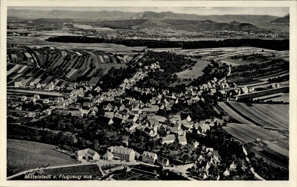 Ak Mittelstadt am Neckar Reutlingen in Württemberg, Luftaufnahme