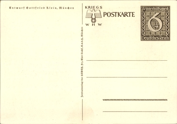 Postal stationery artist Postcard Klein, Gottfried, Danzig is German, WHW