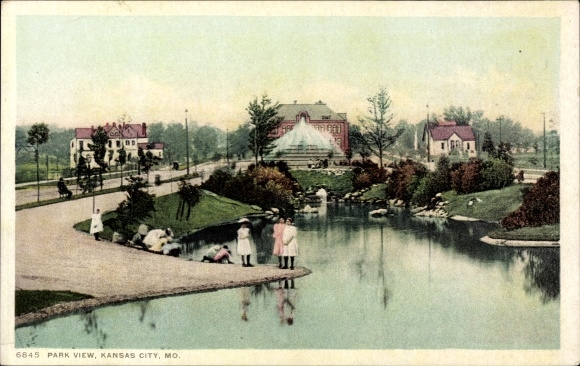Ak Kansas City Kansas USA, uitzicht op het park