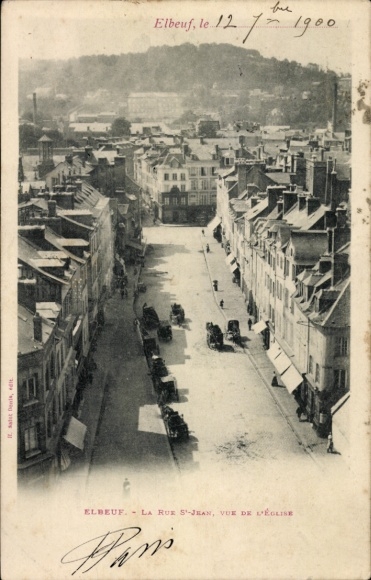Ak Elbeuf Seine Maritime, Rue Saint-Jean, Vue de L'Eglise