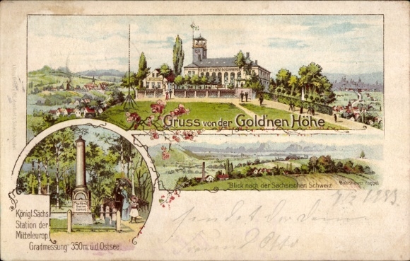 Litho Bannewitz, Ball Etablissement Goldne Höhe, Station der Gradmessung