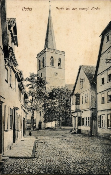 Ak Vacha in de Rhön Thüringen, straatgebied, protestantse kerk