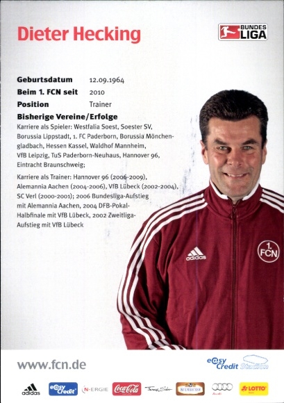 Autograph card coach Dieter Hecking and Doris, 1. FC Nuremberg, autograph