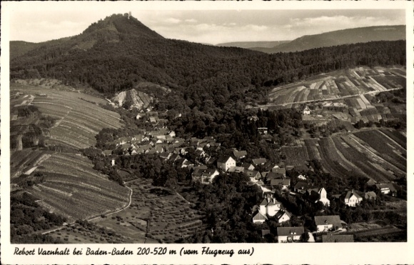 Postcard Varnhalt Baden Baden am Schwarzwald, aerial view, vineyards, houses, forest, mountain