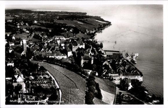 Postcard Meersburg on Lake Constance, aerial view of the city, Lake Constance