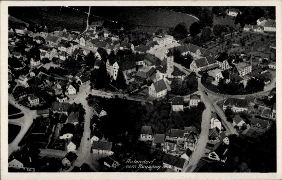 Postcard Aulendorf in Württemberg, aerial photograph of houses, streets, church, 1943