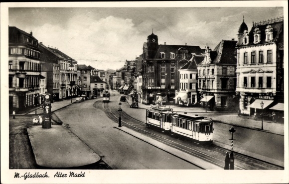 Ak Mönchengladbach in Nordrhein Westfalen, alter Markt, Kaisers, Straßenbahn Nr 3