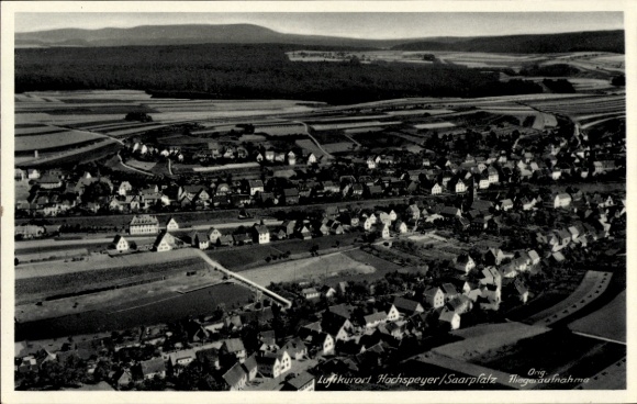 Postcard Hochspeyer in the Palatinate Forest, aerial photograph, station restaurant