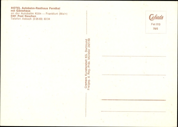 Postcard Neschen Neustadt, hotel, motorway rest house, Fernthal