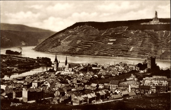 Postcard Bingen am Rhein, general view, Niederwald national monument