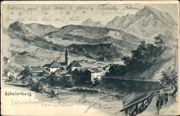 Artist Postcard Marktschellenberg in Bavaria, general view